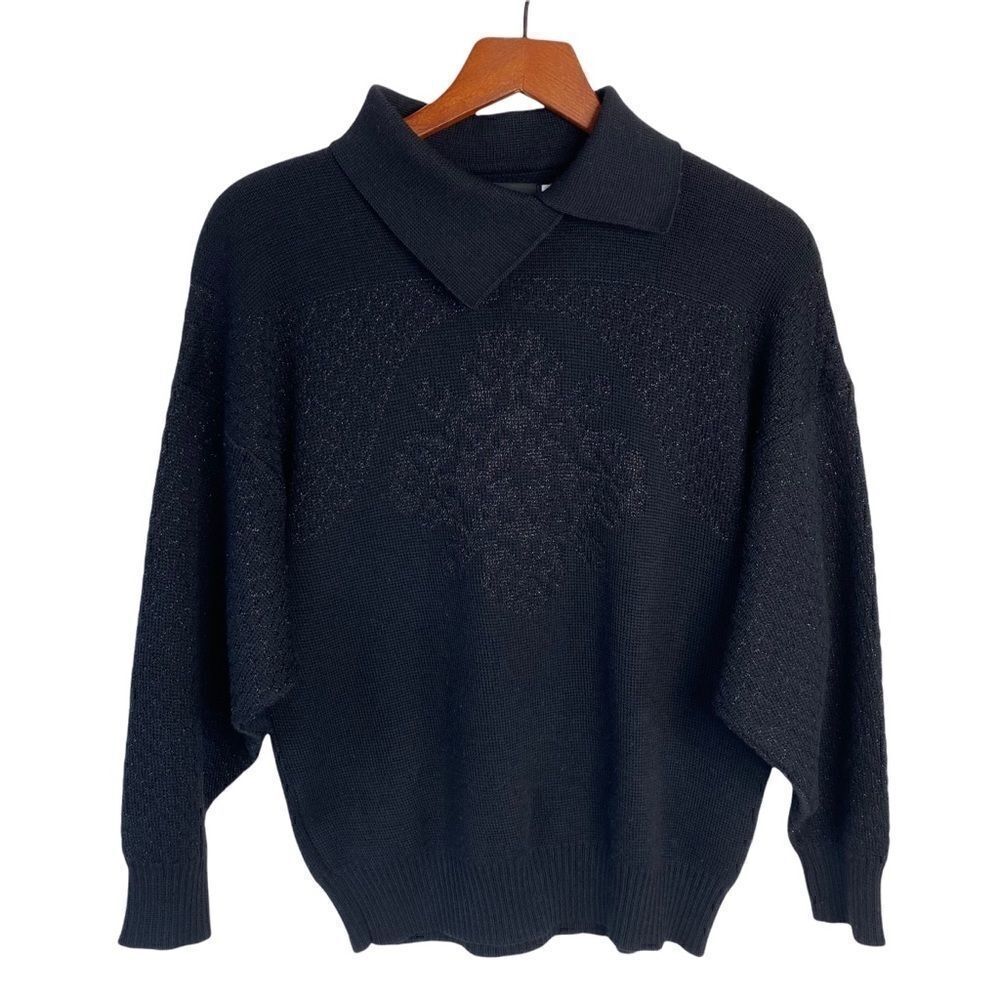 Skitique Int’l 100% Wool Nordic Ski Sweater Women's Medium Black Snowflake